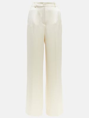 Hedvábné kalhoty s vysokým pasem relaxed fit Loro Piana bílé