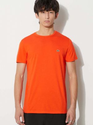 Памучна тениска с дълъг ръкав Lacoste оранжево