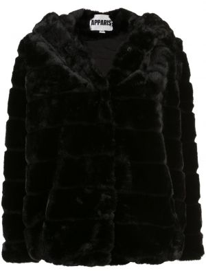 Oversized dlouhý kabát s kožíškem s kapucí Apparis - černá