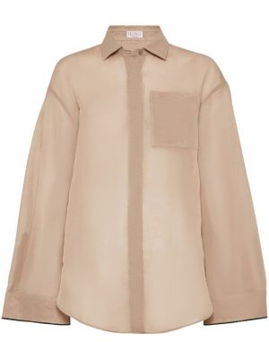 Chemise en coton avec poches Brunello Cucinelli marron
