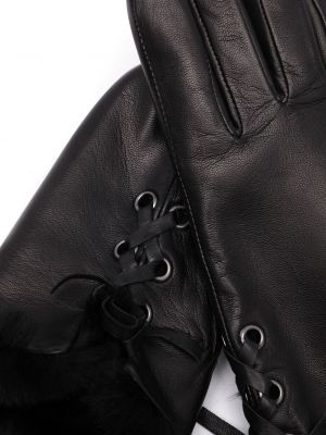 Rękawiczki sznurowane z futerkiem koronkowe Agnelle czarne