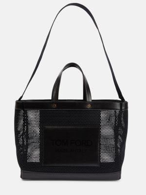Shopperka skórzana z siateczką Tom Ford czarna