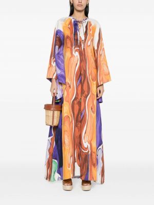 Lniana sukienka z nadrukiem w abstrakcyjne wzory Dorothee Schumacher pomarańczowa
