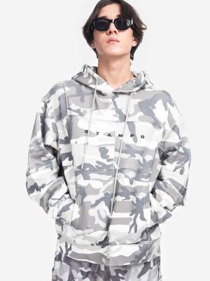 Pamučna hoodie s kapuljačom s printom Stampd siva