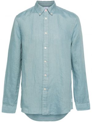 Пухена ленена риза с копчета на яката Ps Paul Smith синьо
