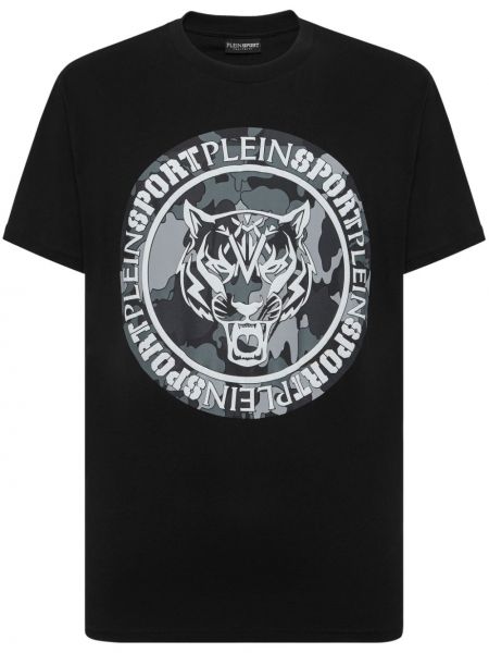Kokvilnas sporta t-krekls ar apdruku ar tīģera rakstu Plein Sport