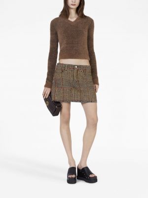 Mini spódniczka wełniana tweedowa Stella Mccartney brązowa