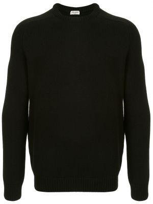 Jersey de tela jersey con estampado de cachemira de cuello redondo Saint Laurent negro
