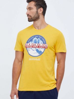 Памучна тениска с дълъг ръкав с принт Napapijri жълто