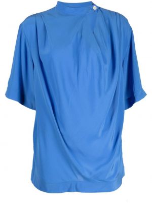 Копринена блуза с копчета с драперии Stella Mccartney синьо