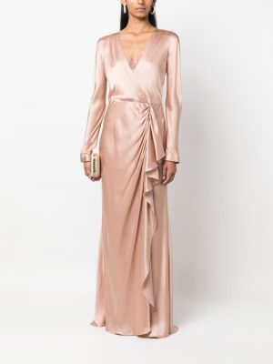 Drapované saténové večerní šaty Alberta Ferretti růžové