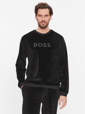 Velúr pulóver Boss fekete