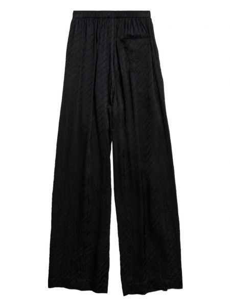 Satynowe proste spodnie z nadrukiem Balenciaga czarne