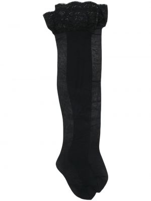 Чорапи за жартиери на цветя с дантела Versace черно