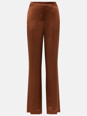 Satynowe proste spodnie z wysoką talią Joseph brązowe