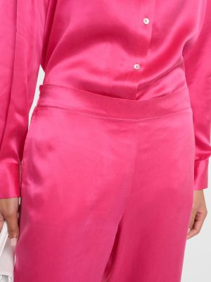 Hedvábné kalhoty relaxed fit Asceno růžové
