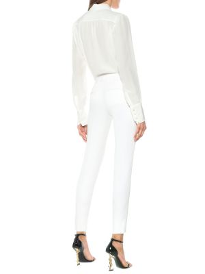 Slim fit vlnené rovné nohavice Saint Laurent biela