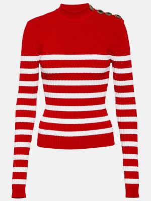 Пуловер на райета Balmain червено