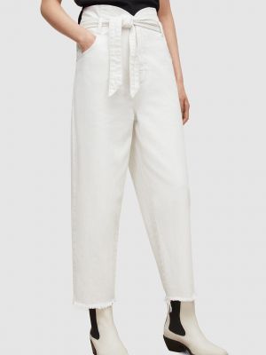 AllSaints pantaloni femei, culoarea alb, lat, high waist