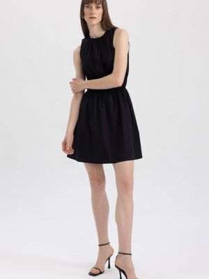 Mini šaty bez rukávů s krátkými rukávy s kulatým výstřihem Defacto černé