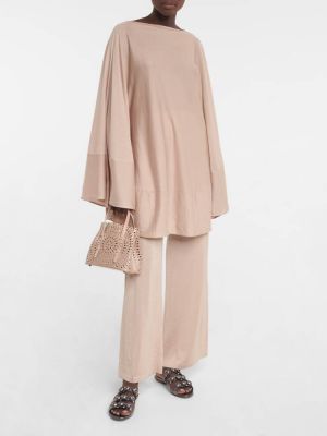 Кашемировые брюки с высокой талией Alaïa розовые