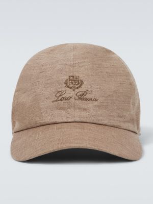 Lniana czapka z daszkiem Loro Piana brązowa
