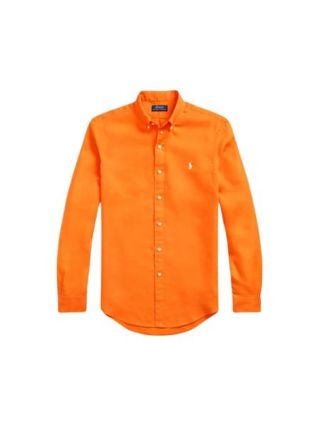 Lniana koszula slim fit Polo Ralph Lauren pomarańczowa