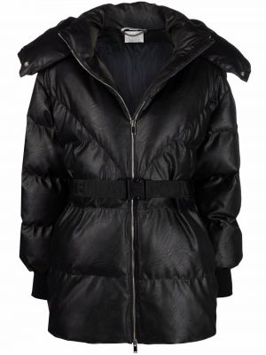 Vlněná kožená bunda na zip s kapucí Stella Mccartney - černá