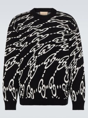 Βαμβακερός πουλόβερ ζακάρ Gucci μαύρο