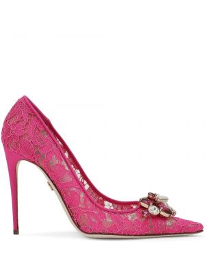 Полуотворени обувки с дантела Dolce & Gabbana розово