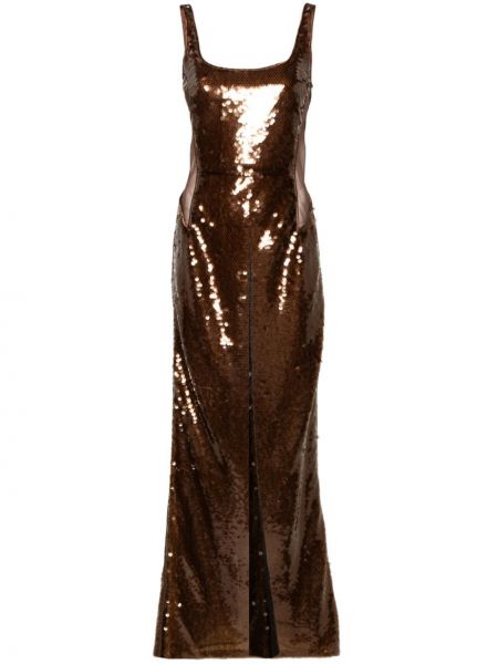 Večernja haljina sa šljokicama Alberta Ferretti smeđa