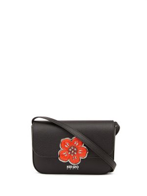 Черная кожаная сумка в цветочек Kenzo