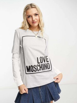 Серый меланжевый двухслойный топ с логотипом Love Moschino