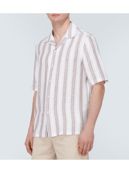 Camisa de lino a rayas Brunello Cucinelli blanco