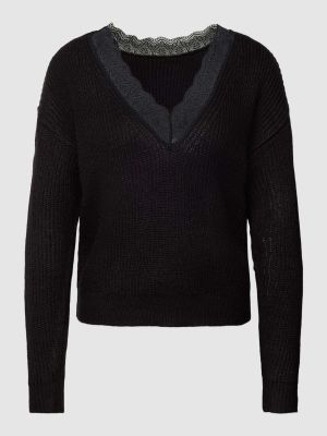 Dzianinowy sweter koronkowy Vila czarny