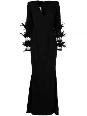 Rochie de seară cu pene cu decolteu în v Jean-louis Sabaji negru