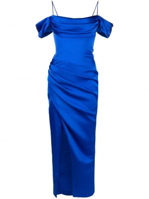 Drapované saténové midi šaty Rasario modrá