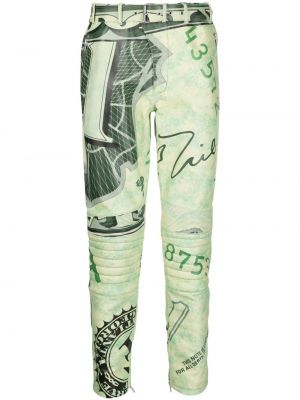 Δερμάτινο παντελόνι με ίσιο πόδι Moschino πράσινο