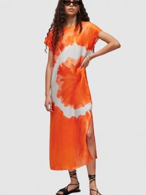 Viskózové hedvábné midi šaty Allsaints - oranžová