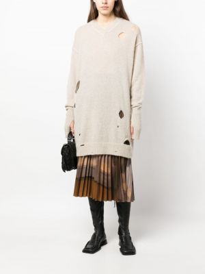 Pletený svetr s oděrkami Mm6 Maison Margiela béžový