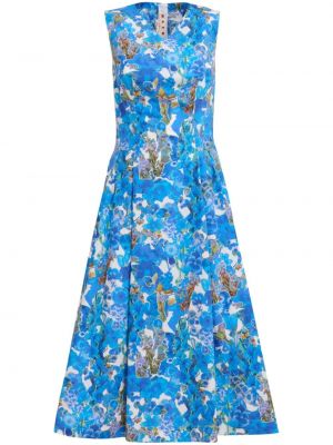 Midi obleka s cvetličnim vzorcem s potiskom Marni modra