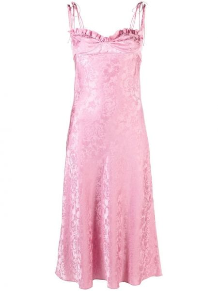Жакардова копринена миди рокля на цветя The Garment розово
