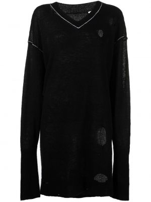 Пуловер с протрити краища с v-образно деколте Mm6 Maison Margiela черно