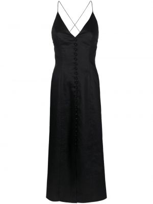 Lanena midi obleka z v-izrezom Zimmermann črna