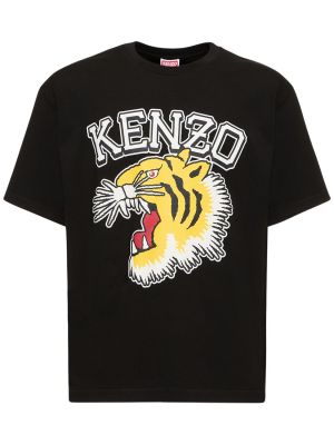 Kokvilnas t-krekls ar apdruku džersija Kenzo Paris balts