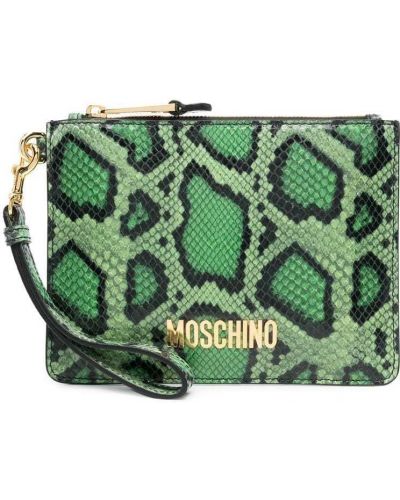 Trykt lær clutch Moschino grønn