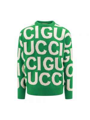 Sweter z długim rękawem z okrągłym dekoltem Gucci zielony