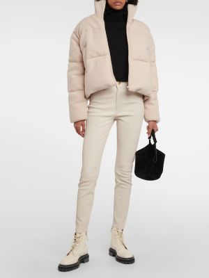 Kožené kalhoty s vysokým pasem skinny fit Polo Ralph Lauren bílé
