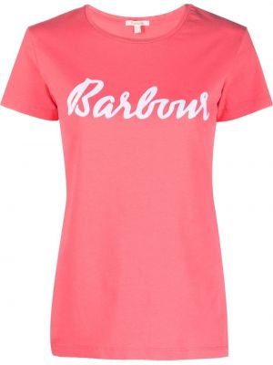 Памучна тениска с принт Barbour розово