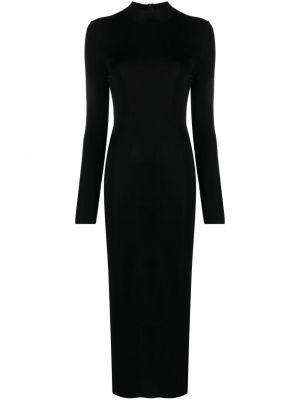 Pletené dlouhé šaty s okrúhlym výstrihom Tom Ford čierna